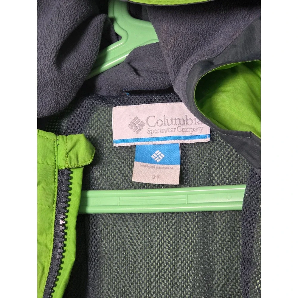 Columbia Toddler Frog Hooded Windbreaker Jacket Green Navy Blue 2T Rain Coat
